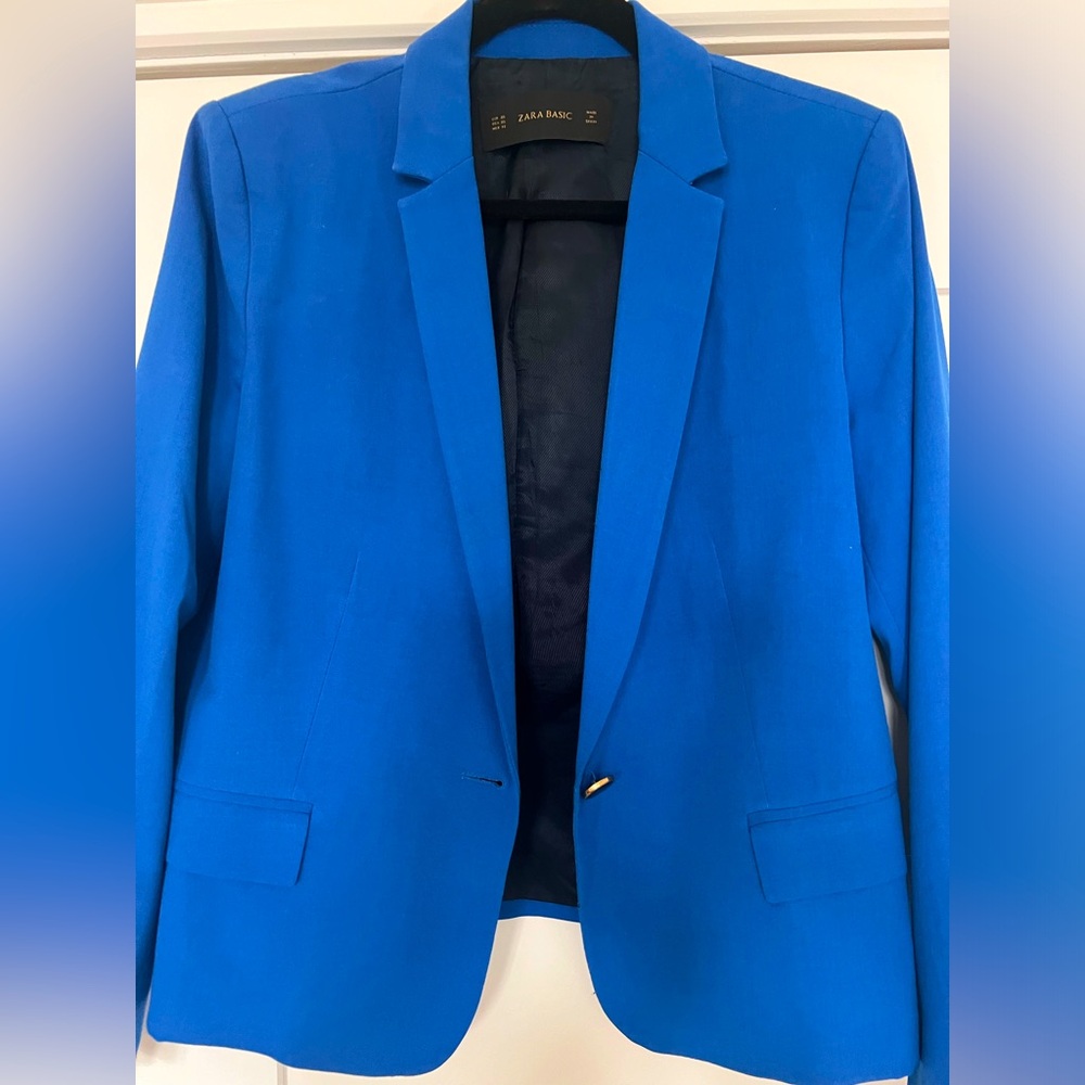 Zara Blue Classic Fit Blazer with Shoulder Pads